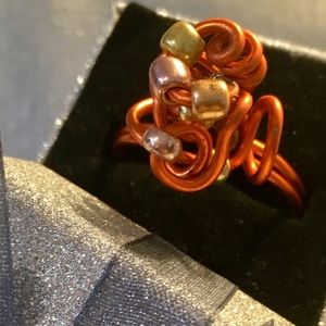 Wire Knot Ring in copper and stunning glass beads.